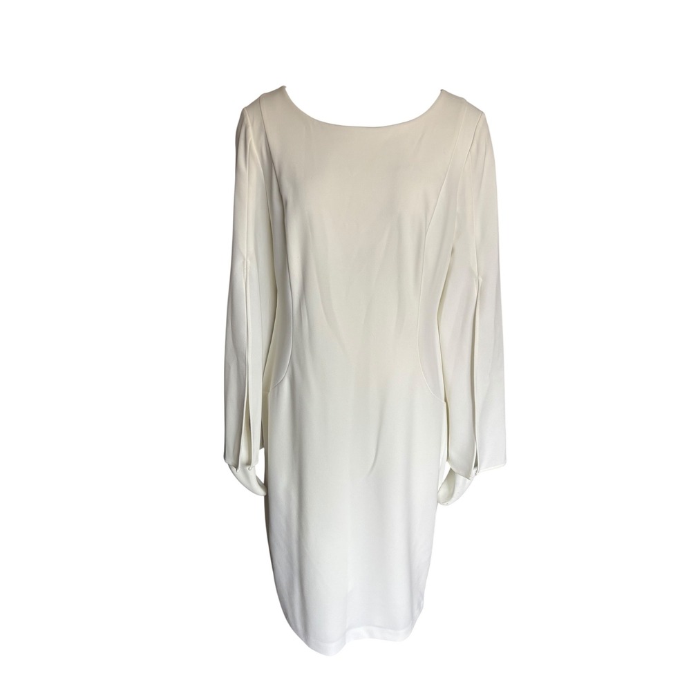 White Long Sleeve Sheath Dress Open Sleeve Cocktail Party Career Size‎ 14